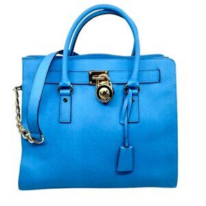 MICHAEL KORS~Hamilton~2-WAY~LARGE BLUE LEATHER~GOLD LOCK & KEY~SATCHEL BAG